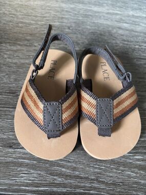 PLACE Brown and Tan Striped Kids Sandals